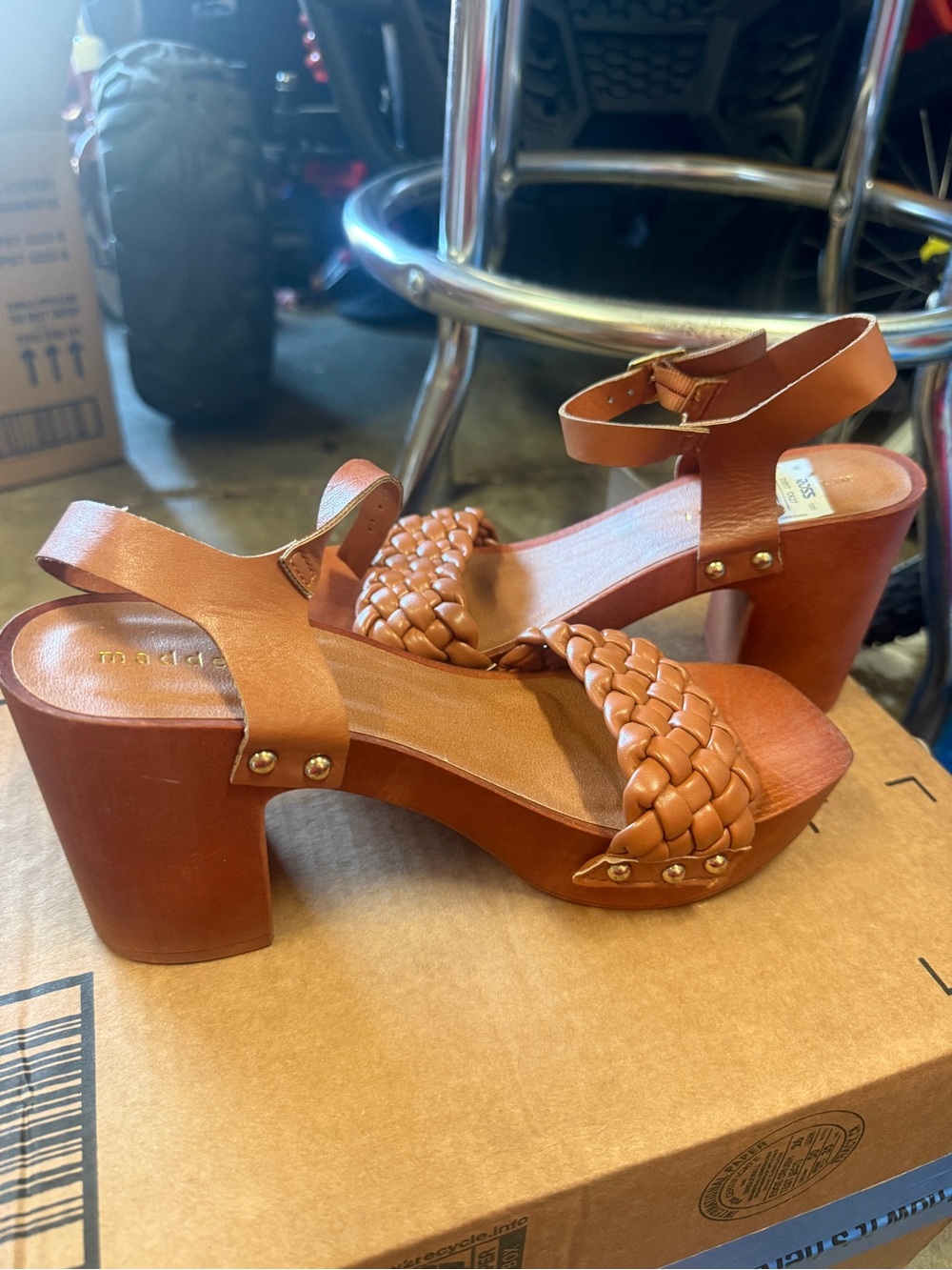 Madden Girl Tan Braided Platform Sandals with Ankle Strap